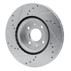 Fiat 500 Brake Rotor (1) - Front Right - R1 Concepts - Drilled & Slotted - Silver - `12-`19